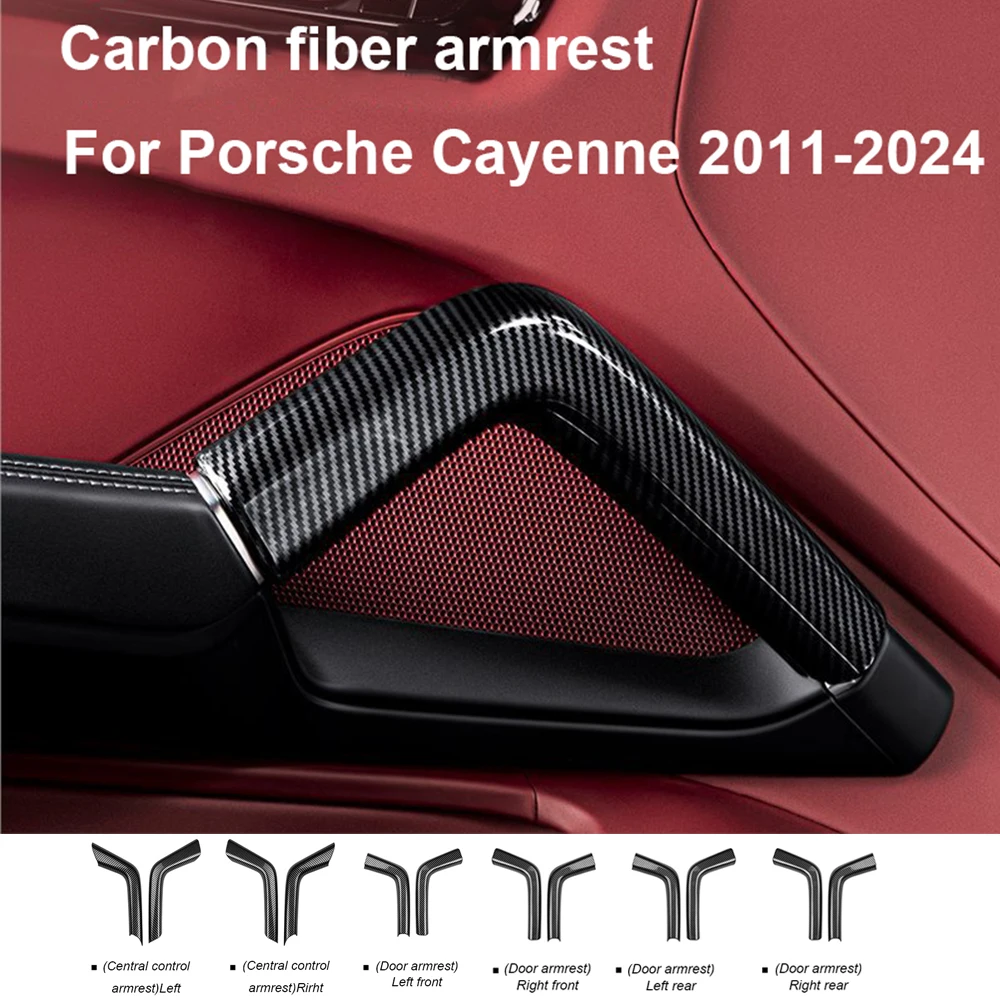 For Porsche Cayenne 2011-24 ABS Material Carbon Fiber Look Central Console Door Armrest Protective Cover Pull Handle Accessories