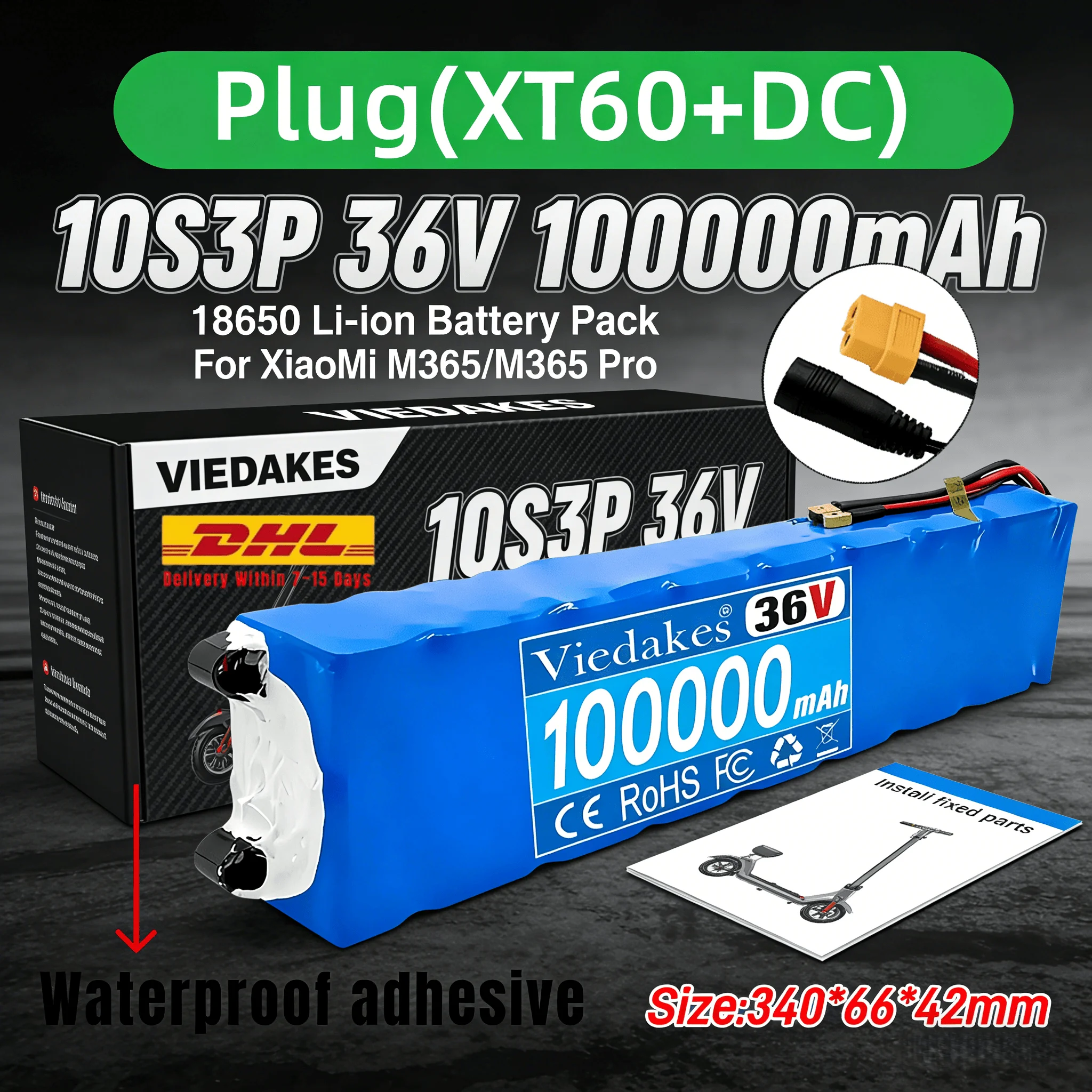 

Anti-Overheat 10S3P 18650 Li-ion Battery Pack Heat Dissipation 36V 100000mAh For Xiaomi M365/M365Pro High-Speed Scooter