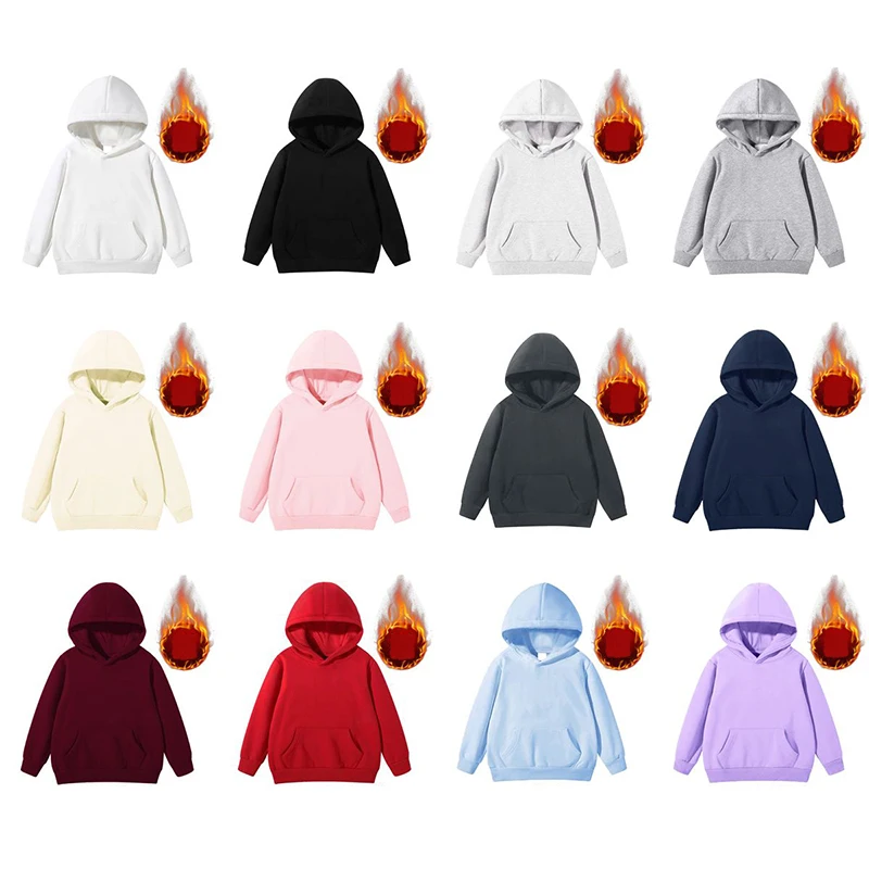

Winter Kids Boy Girls Snow Warm Round Neck Hoodies Child Solid Fleece Pullovers Tops Korean Plush Thermal Children Sweatshirts