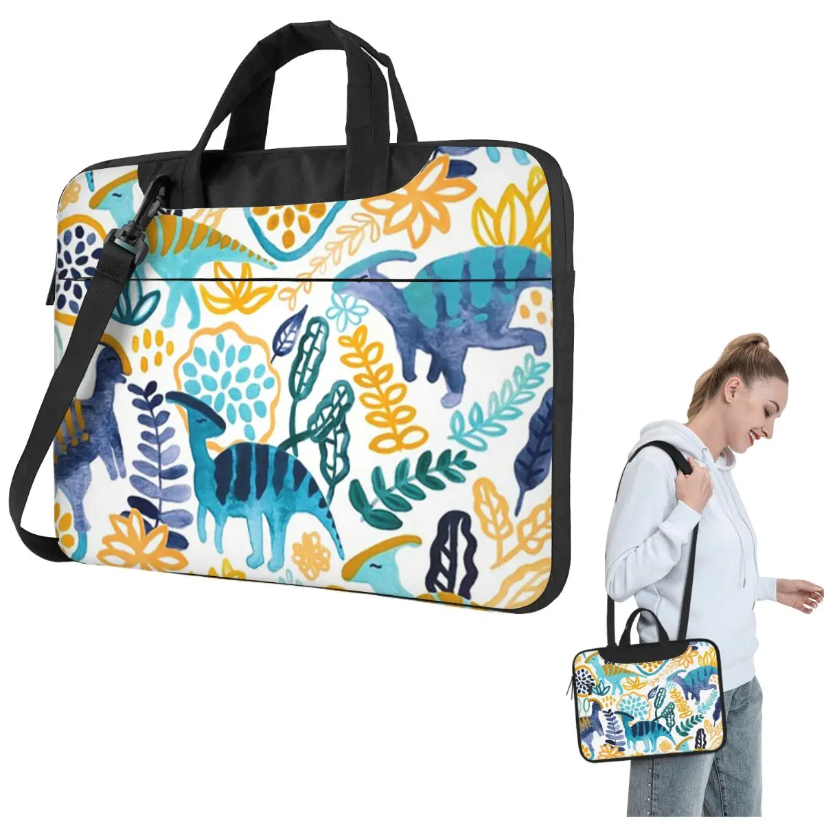 

Gouache Parasaurolophuses Crossbody Laptop Bag Case Computer Bag Resistant Protective Notebook Pouch for Macbook Pro