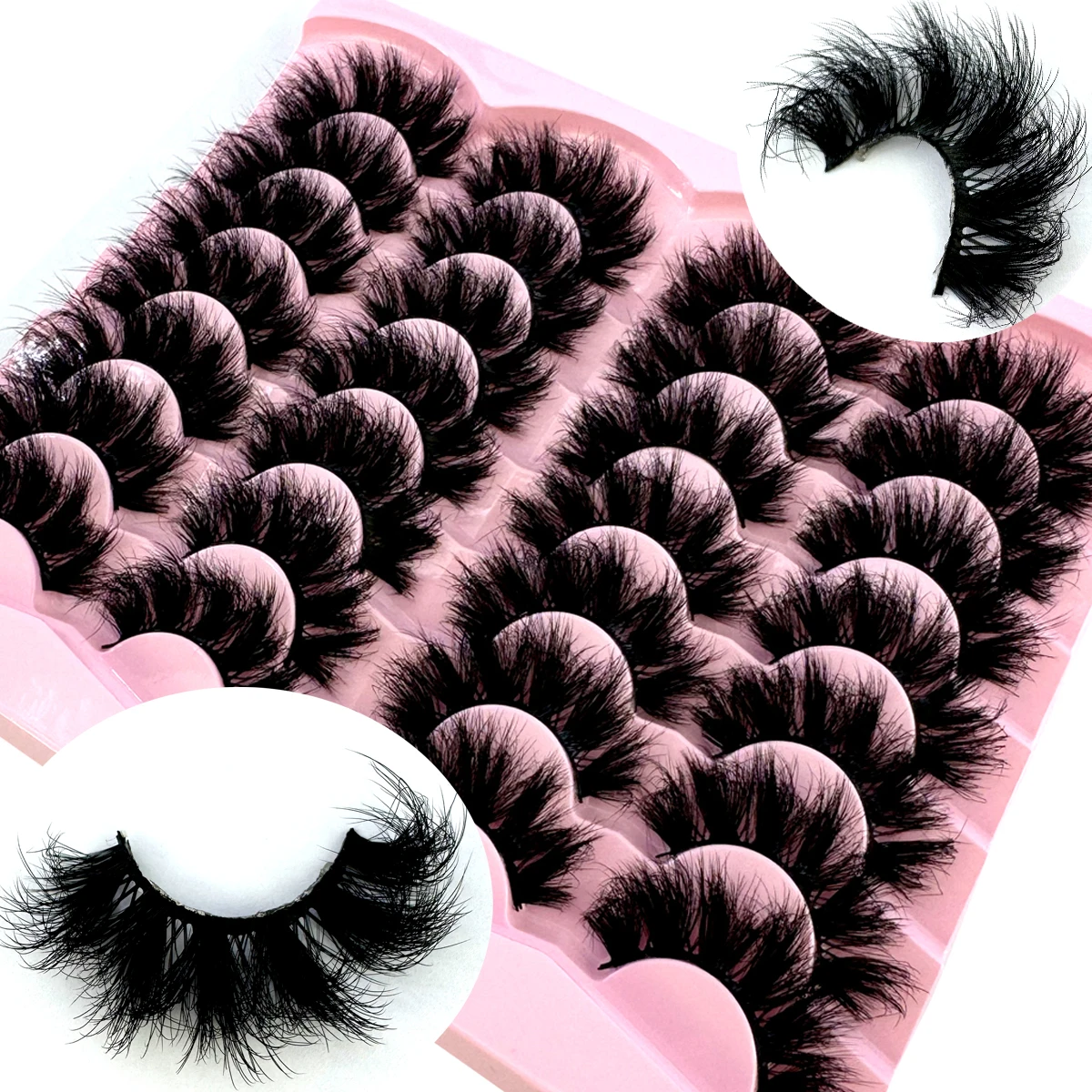 14 par rzęs z norek 25mm, dramatyczne rzęsy 3D, ręcznie robione puszyste rzęsy, naturalna długość, przedłużanie rzęs 25mm