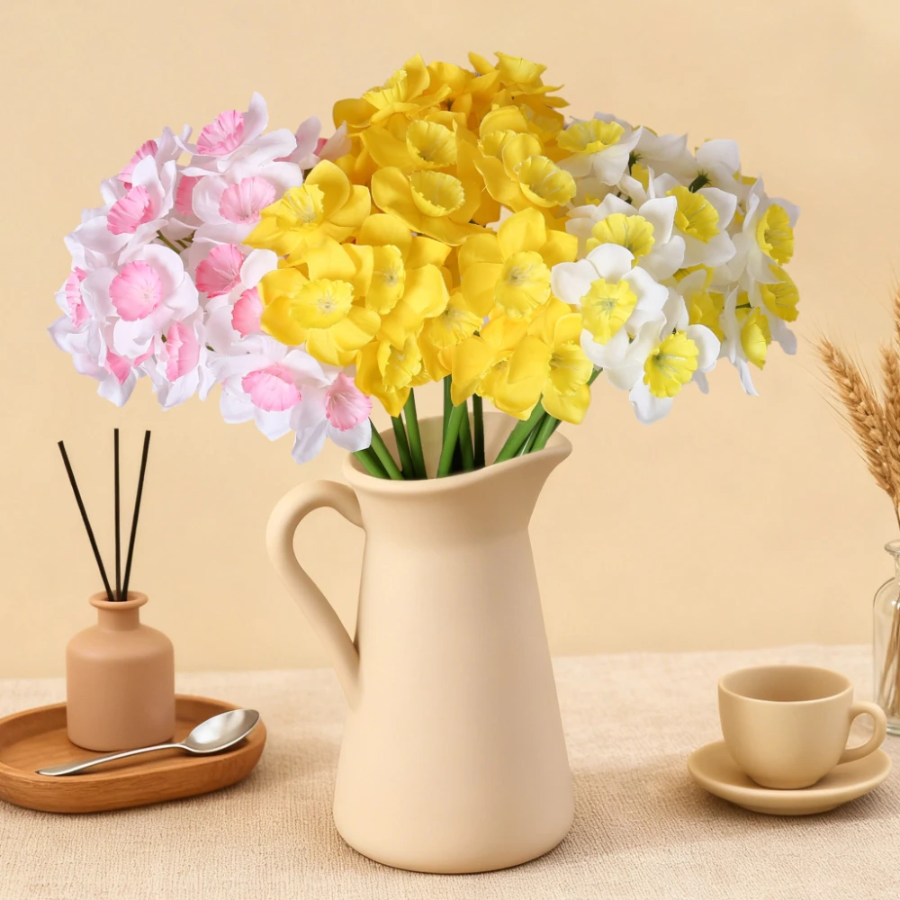 

6pcs Artificial Flowers Narcissus Bouquet Silk Cloth Wedding Fake Flowers Home Decoration Wedding Decorations Lifelike Daffodils