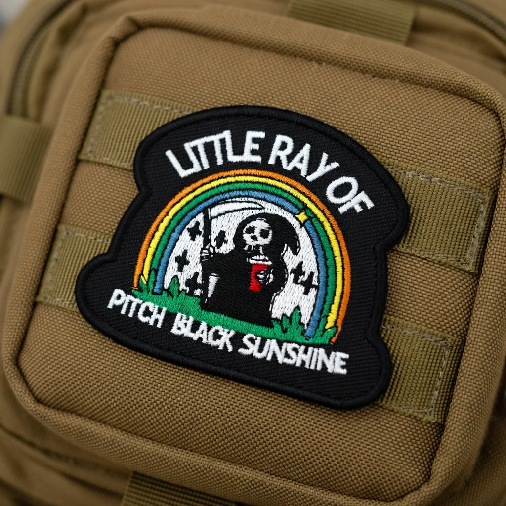 Little Ray of Pitch Black Sunshine Grim Reaper Morale Badge Embroidered Hook and Loop Patch Emblem for Backpacks Vests Hats