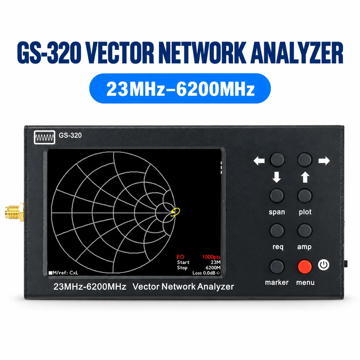 GS-320 23MHz-6.2GHz Handheld Vector Network Analyzer VNA 3.2 Inch Touch Screen Antenna VSWR Impedance Cable Loss Tester