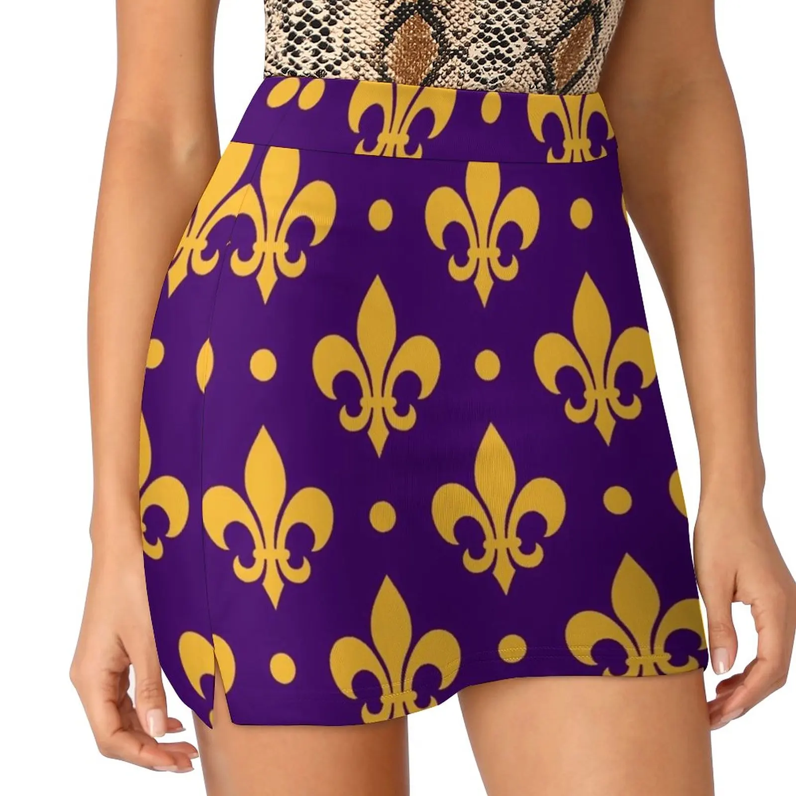 Purple And Gold Fleur De Lis Lsu Louisiana State Women's skirt With Hide Pocket Tennis Skirt Golf Skirts Badminton Skirts