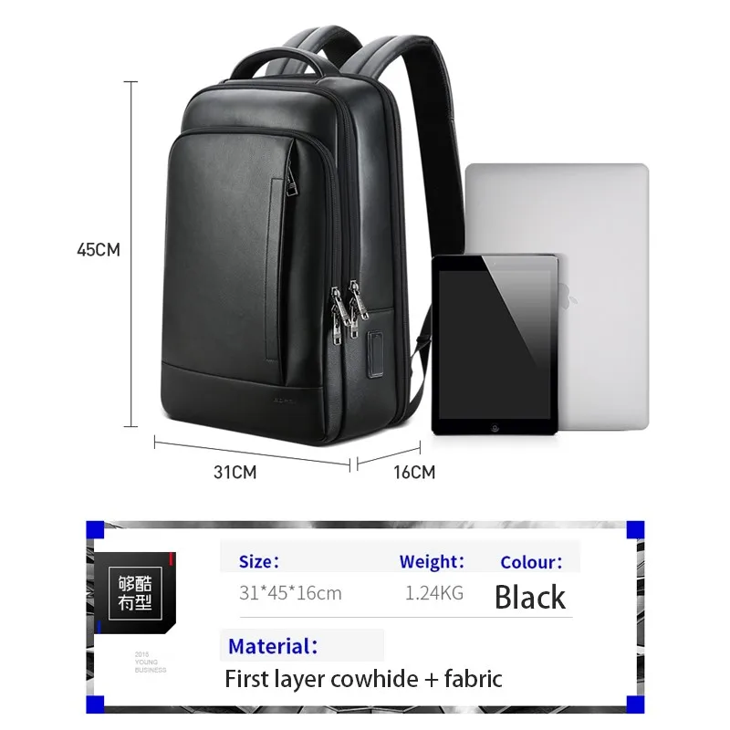 bopai leather backpack Genuine for Men Multi-Function 15.6 inch Laptop Premium Executive Business Travel Friendly Smart Rucksack Anti Theft Large Capacity Office Classic Black : Electronics Suitable for laptops up to 15.6 inches (not compatible with gaming laptops) The Best Slim Laptop Backpack