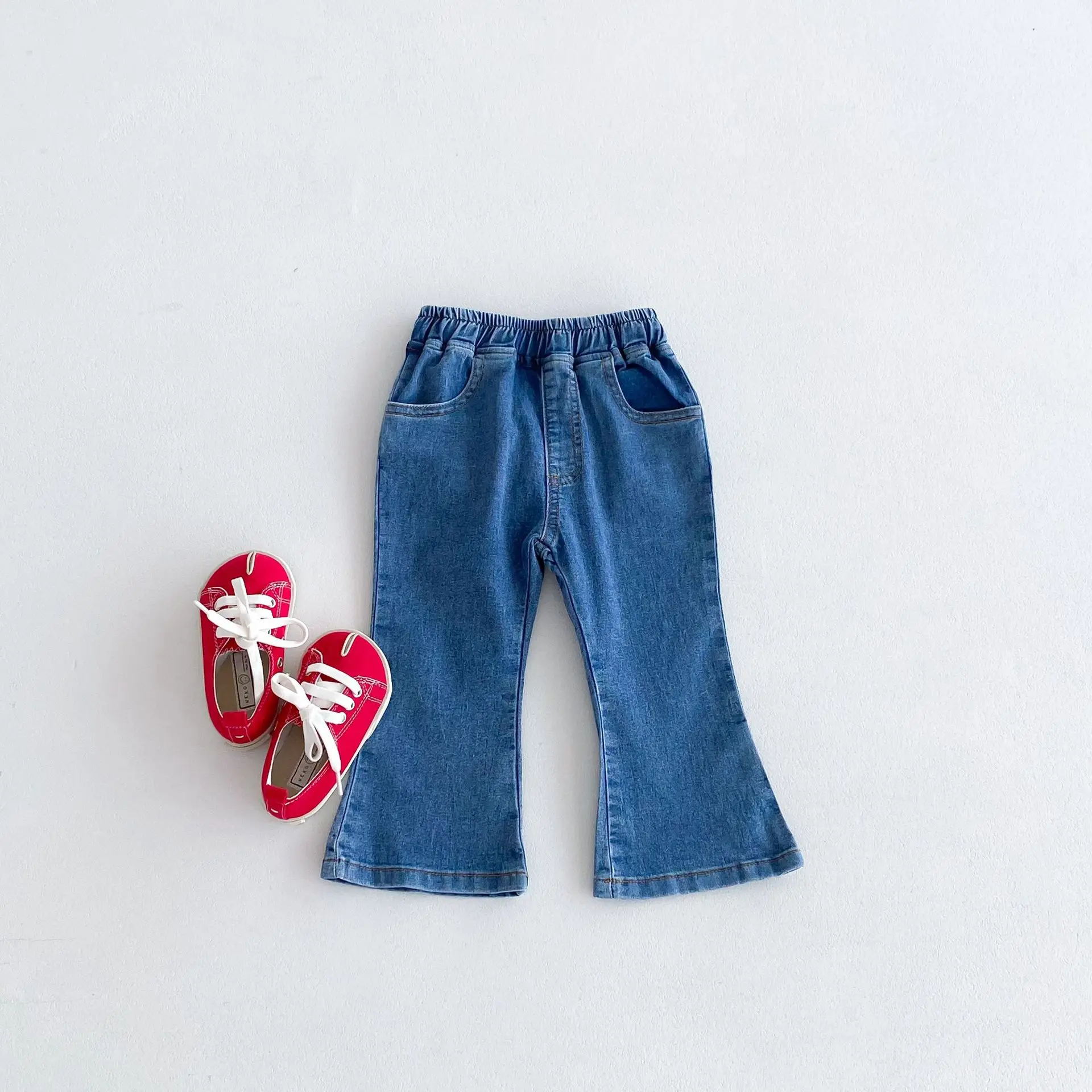 

2024 Autumn New Children Denim Trousers Solid Fashion Slim Fit Flared Pants For Toddler Girls Casual Pants Kids Versatile Jeans