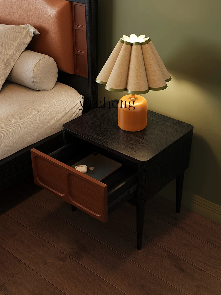 CZ French Retro Bedroom Nightstand Small Apartment Black Storage Cabinet Organizer