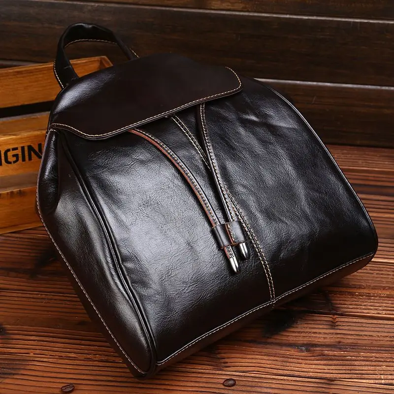 New Tassel Top Layer Cowhide Girls Backpack Mini Korean Version Tide Casual Oil Wax Leather Women's Bag Travel Simple Backpack