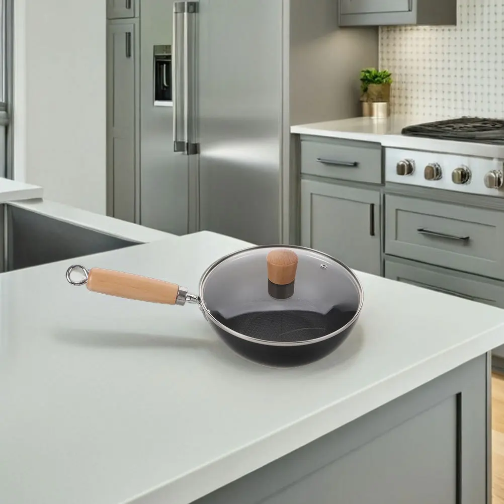 

Small Cast Iron Skillet with Lid Natural Nonstick Cooking Wok for Traditional Chinese Stir Frying Searing Roasting on All