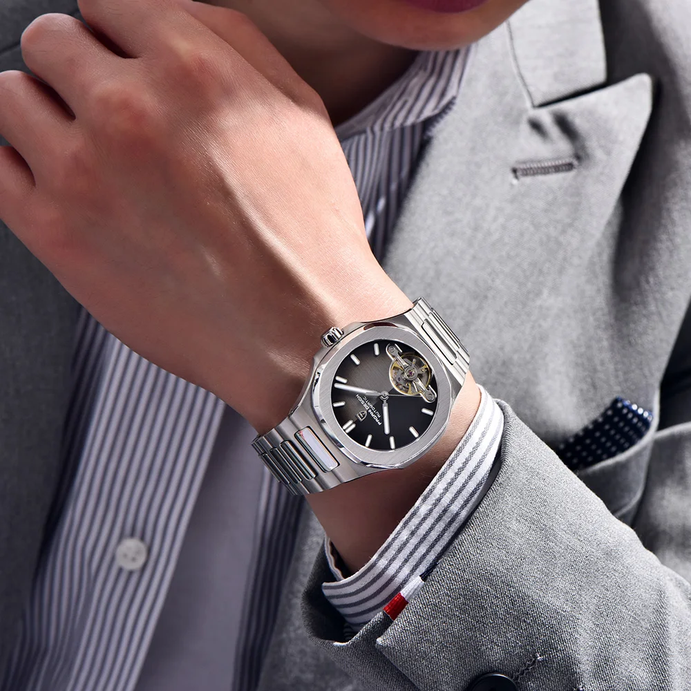 2025 باجاني تصميم ساعة رجالي ريترو ساعة ميكانيكية أوتوماتيكية للرجال موضة الياقوت كريستال مضيئة مقاوم للماء ساعة رياضية #2