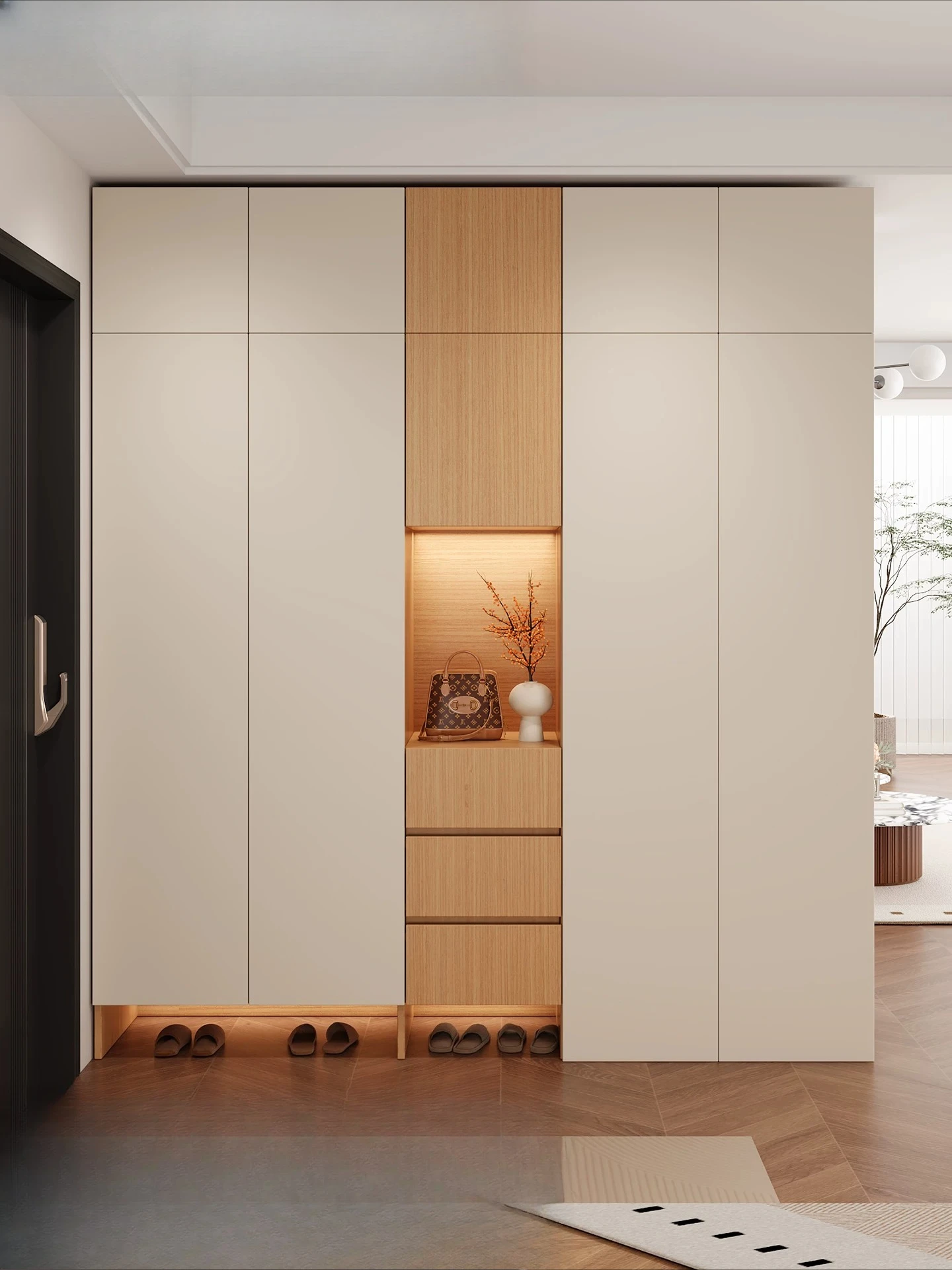 PYH Cream Wind Shoe Cabinet Household Door Entry Entrance Cabinet Integrated Multi-layer Large Capacity Shoe Rack