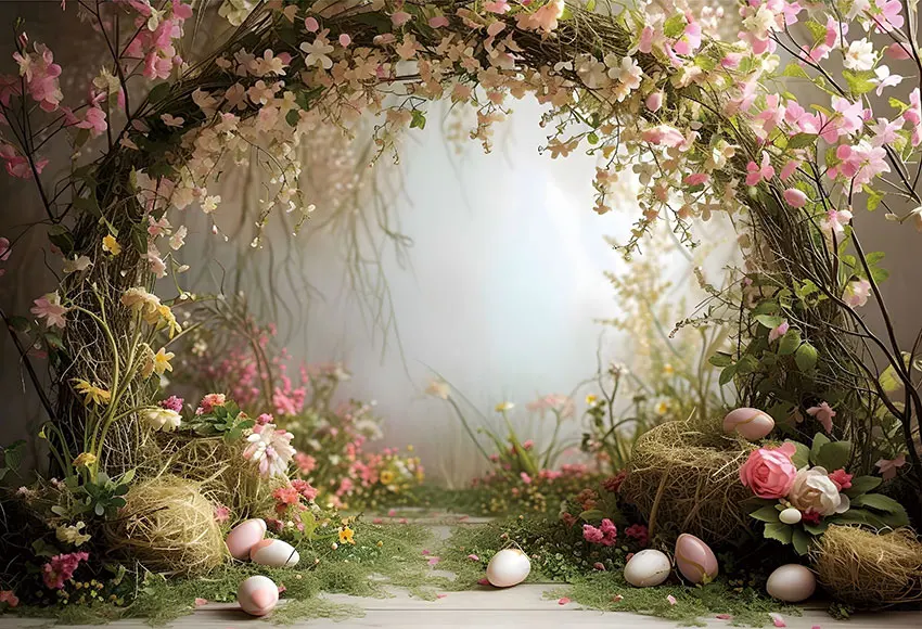 Mehofond-Fondo de decoración de primavera y Pascua para fotografía, telón de fondo para fiesta de cumpleaños de niños, arco de huevos, puerta, flor, País de las Maravillas, 2024