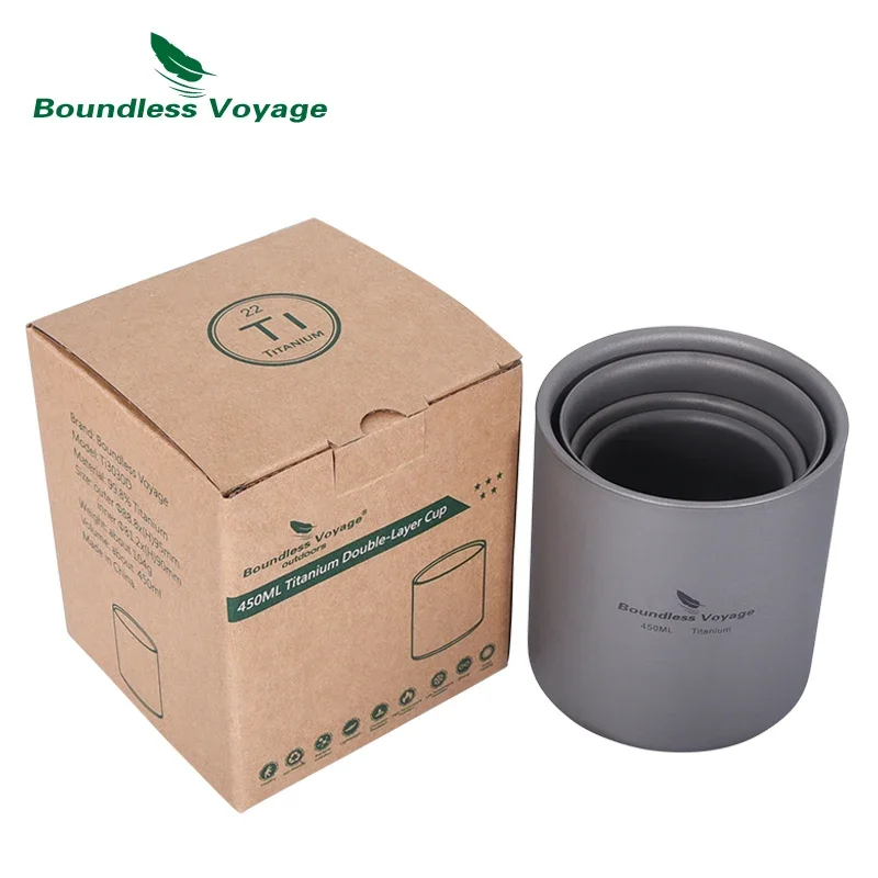 Outdoor Camp Titanium Double Wall Cup 450ml Teacups 120ml Mini Cup 180ml Coffee Mug 300ml Camping Tableware Boundless Voyage view 6
