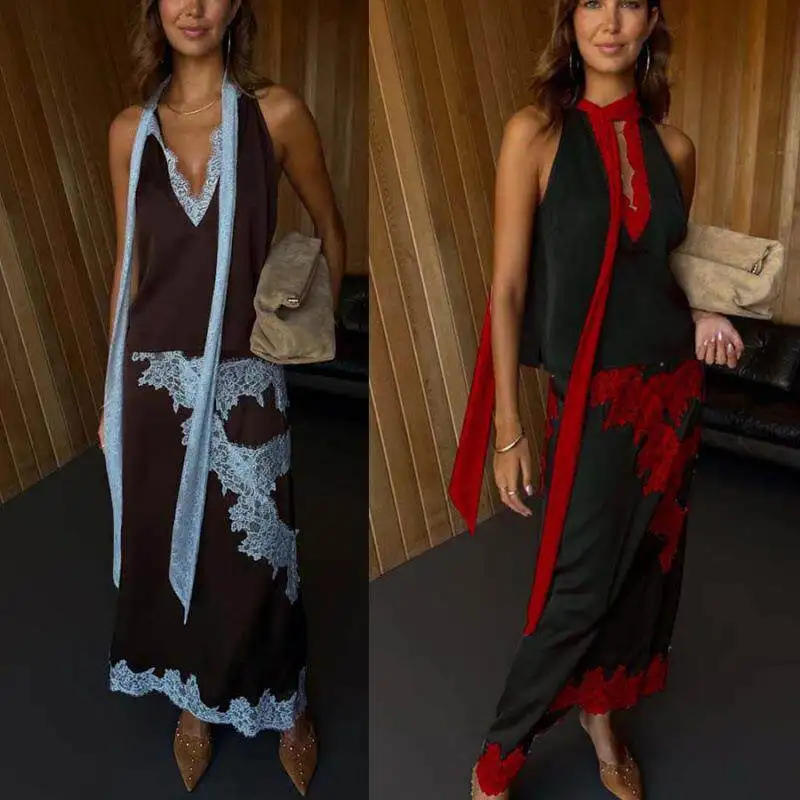 

Casual Summer 2025 Women's Sleeveless Patchwork Skirt Set Loose Fit Asymmetrical Design Mid-Low Waist PVC Material