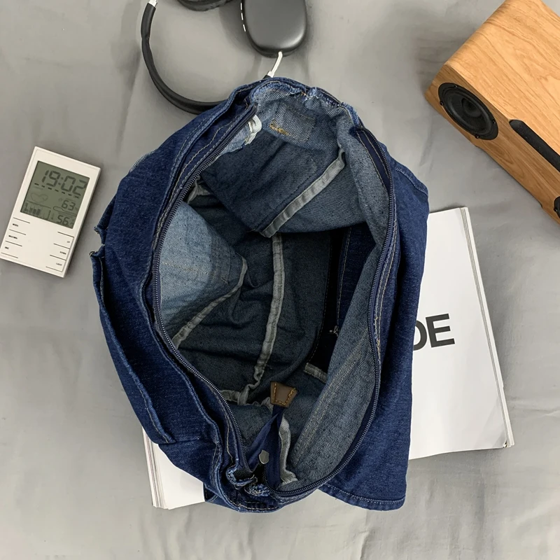 Hong Kong StyleTooling Package Large Capacity Denim Satchels Lazy Style Canvas Women Shoulder Bags Simple Crossbody Bags Man