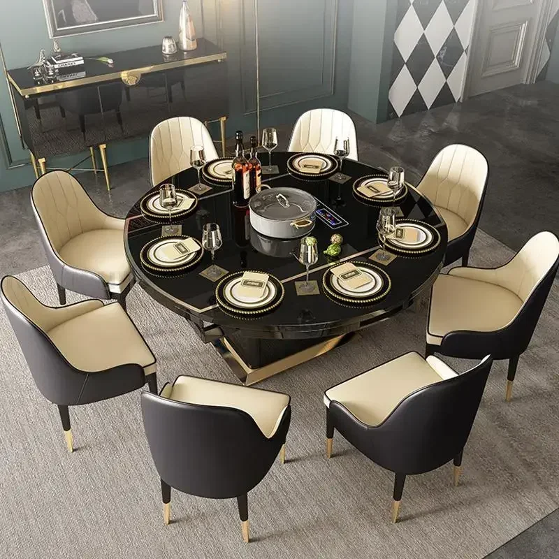 Light Luxury Unfolded Rectangle Dining Table With Induction Cooker And Large Island Kitchen table  Elegant Luxury Home Furniture