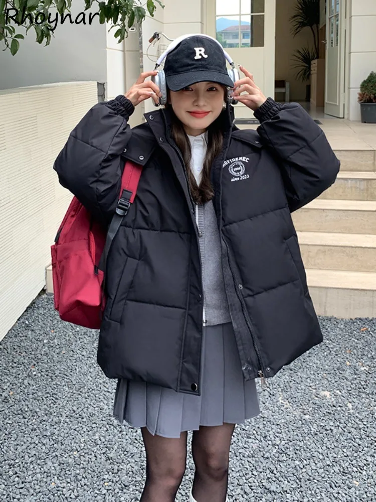 

Parkas Women Hooded Casual Daily Plus Velvet Winter Warm Coats Tops Zipper Korean Version Simple Students Preppy Style Chic Ins