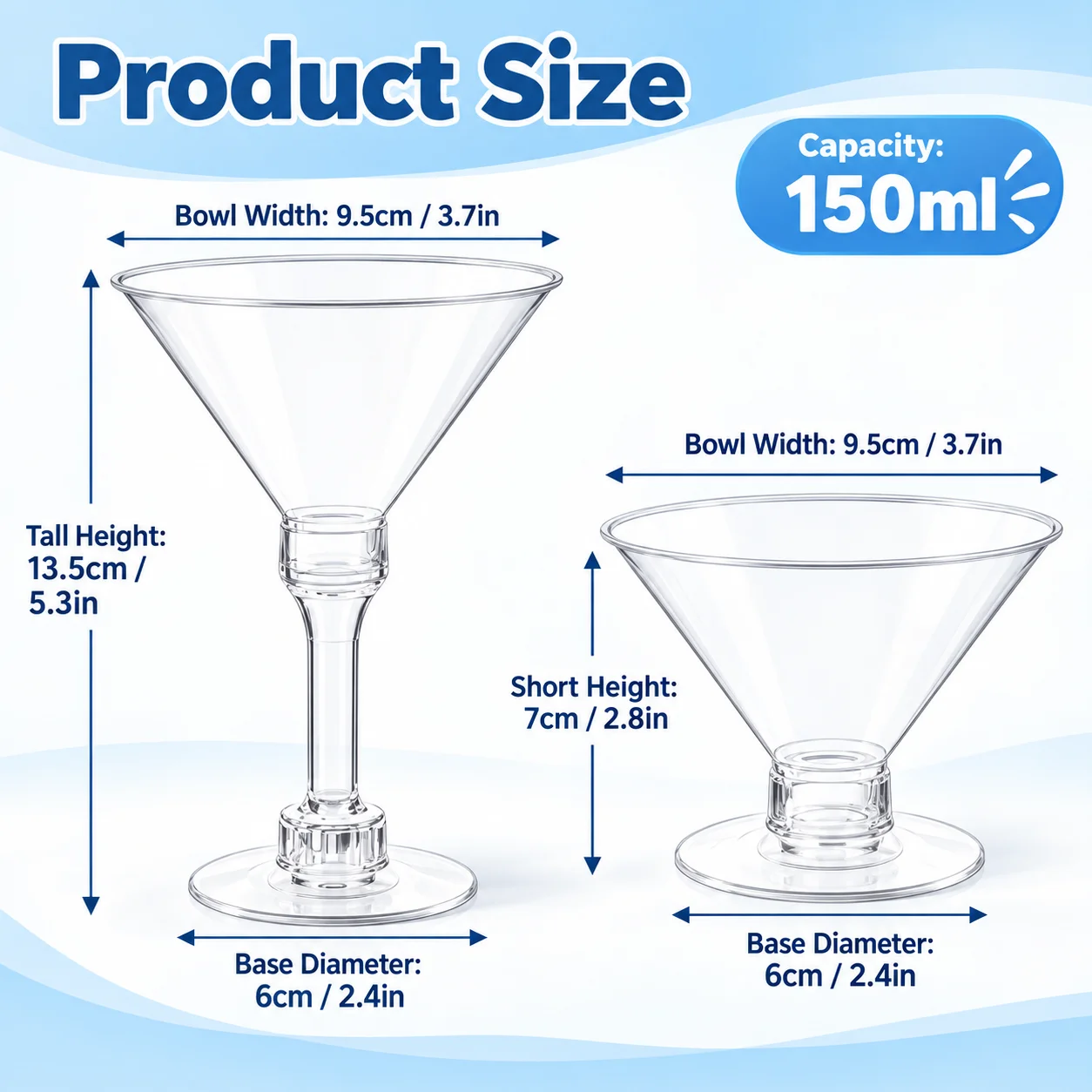 150ml Disposable Transparent Cocktail Cup Dessert Mousse Cup | Clear and Thick Plastic Stemware Suitable for Weddings, Birthday Parties, Christmas and New Year Gatherings, Banquets, Outdoor Picnics, and Family Dinners, Easy to Carry, No Need for Washing, and Eliminates the Hassle of Cleaning
