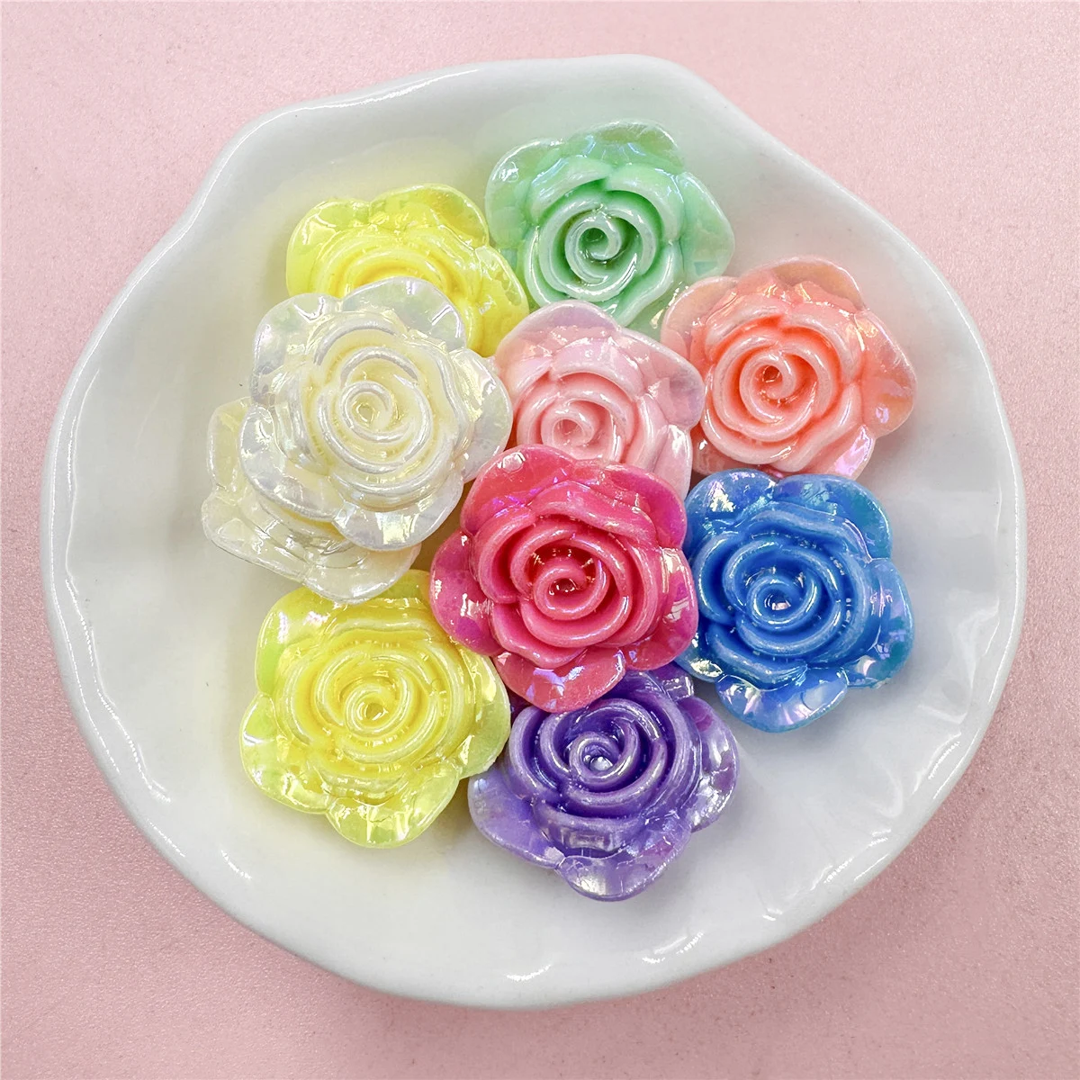 10Pcs 19.2mm Rose Beads Acrylic Fashion Flower DIY Creative Jewelry Accessories  Pearlescent Bracelet Decoration Pendants