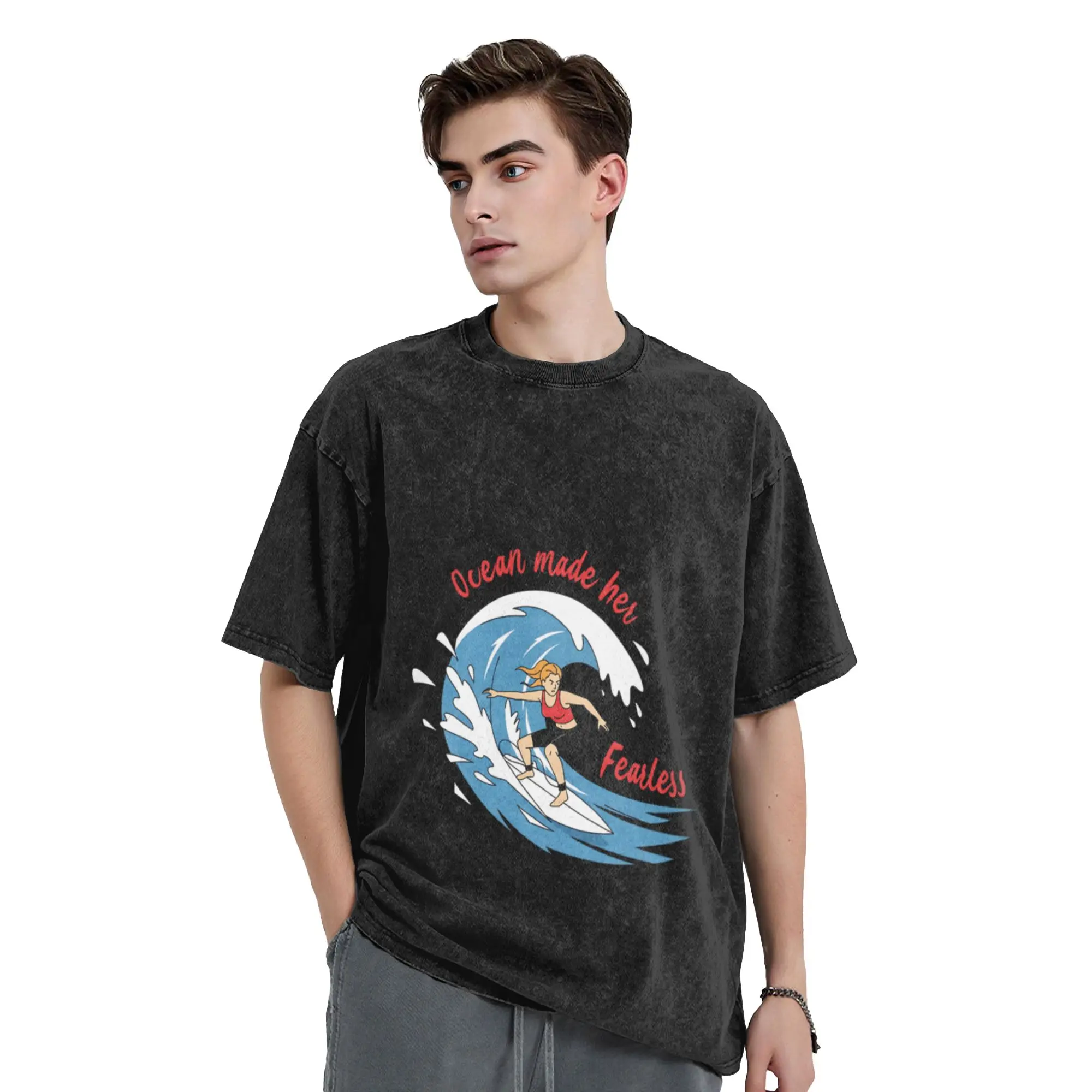 Ocean Made Her Fearless   Female Surfer Illustration  Unique Cool A Vintage Oversized Cotton Unisex T-Shirts