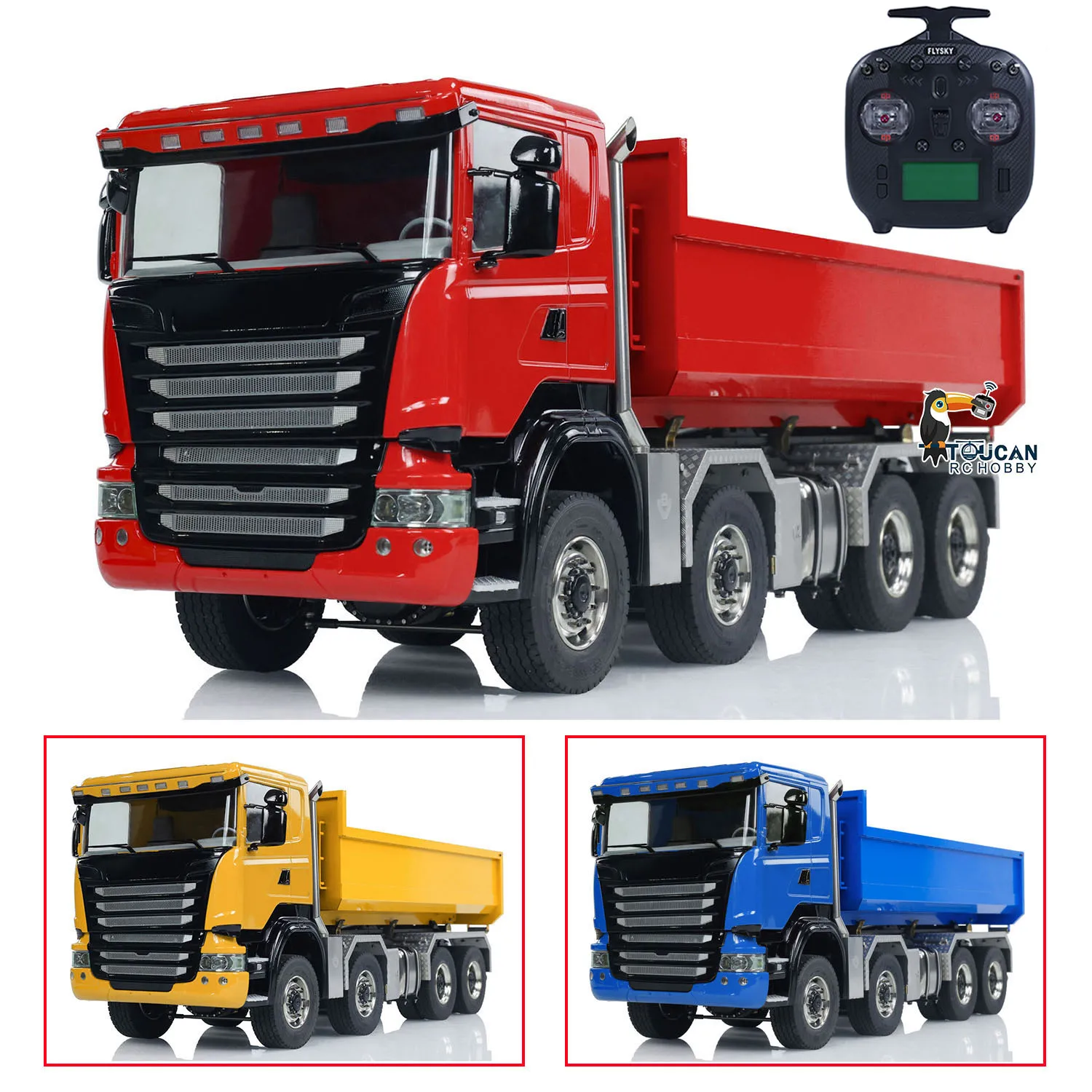 1/14 8x8 RC Hydraulic Roll-on off Dumper Trucks Remoted Finished Full Dump Cars 3-speed Transmission Light Sound Gift Tipper Toy