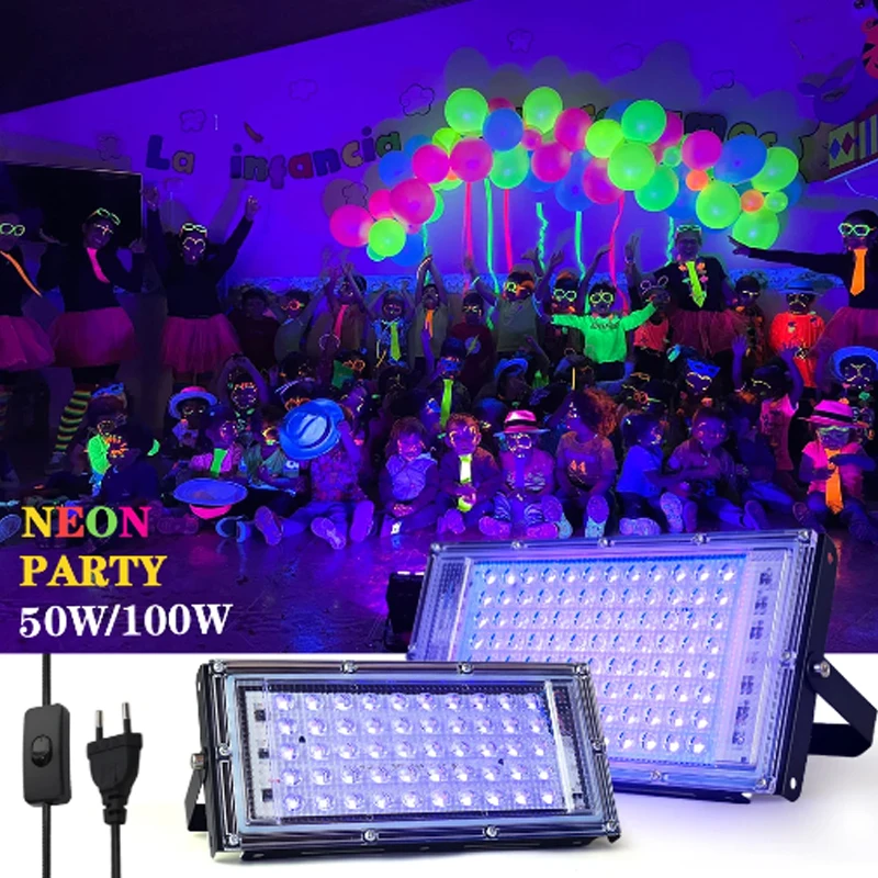 395nm 400nm LED UV Floodlight 220V Ultraviolet Stage Lamp 50W 100W 150W Stage Blacklight Waterproof Disco Party Stage Backlight