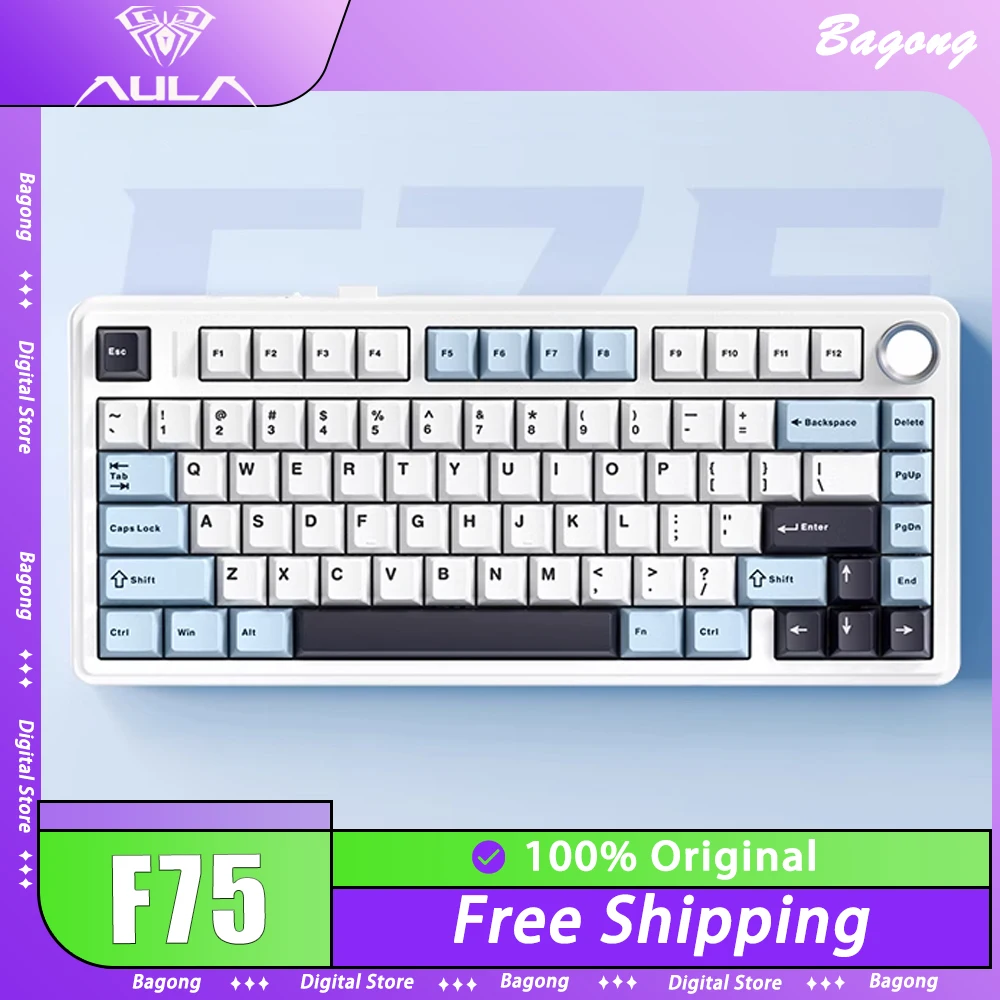 

AULA F75 Mechanical Keyboard Multifunctional Knob Tri Mode Dynamic RGB Gaming Keyboard Hot Swap Gasket Pc Gamer Accessories Mac