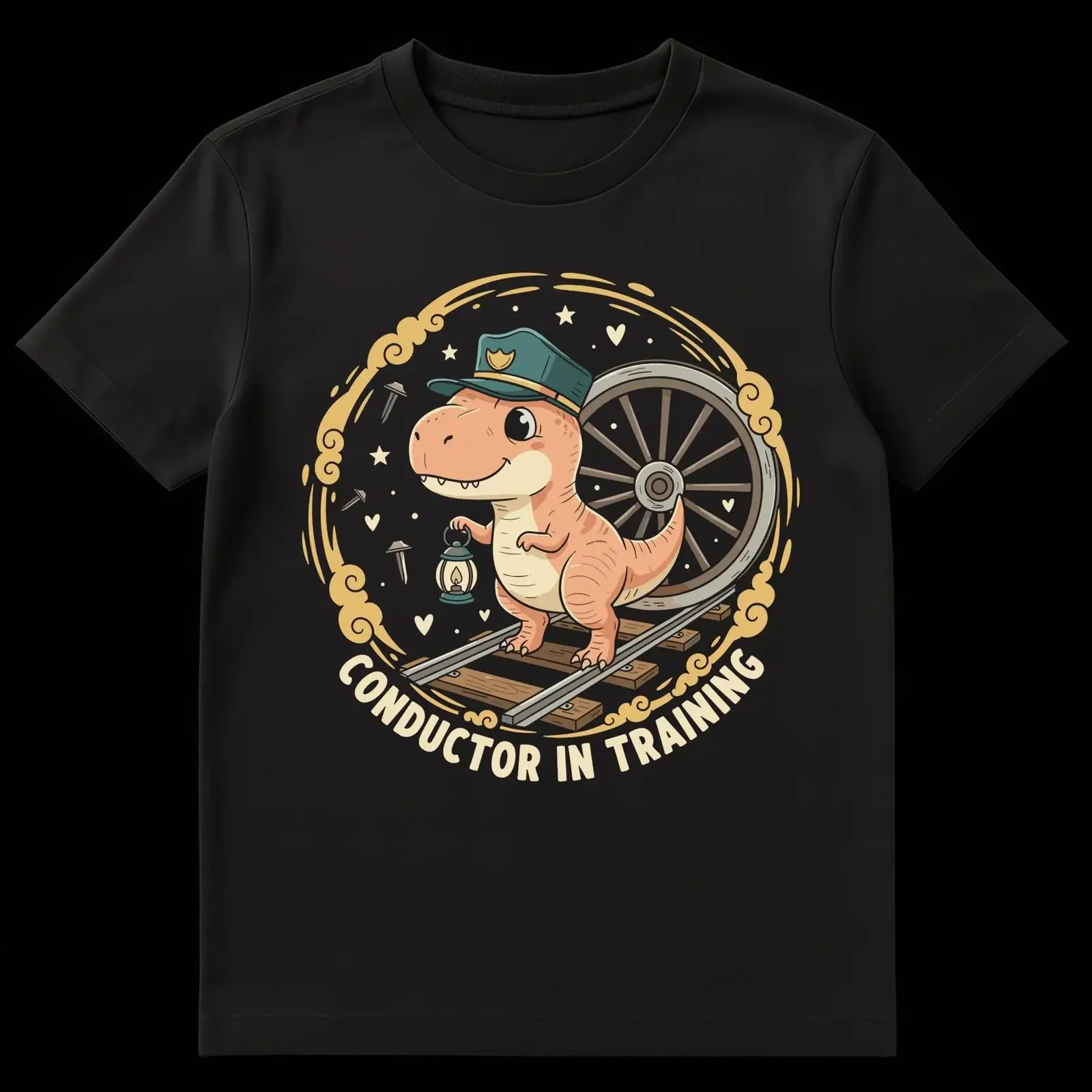 T Rex Conductor Cute Train Apprentice Kids Railroad Shirt vintage Washed Slightly Soft Versatile Stylish streetwear Comfortable