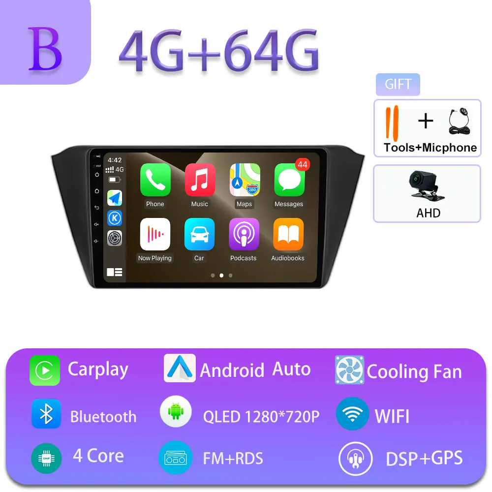 Android 16 Carplay Auto voor Skoda Fabia 3 III 2015-2019 GPS Navigatie DSP Autoradio Multimedia Videospeler Stereo WIFI BT