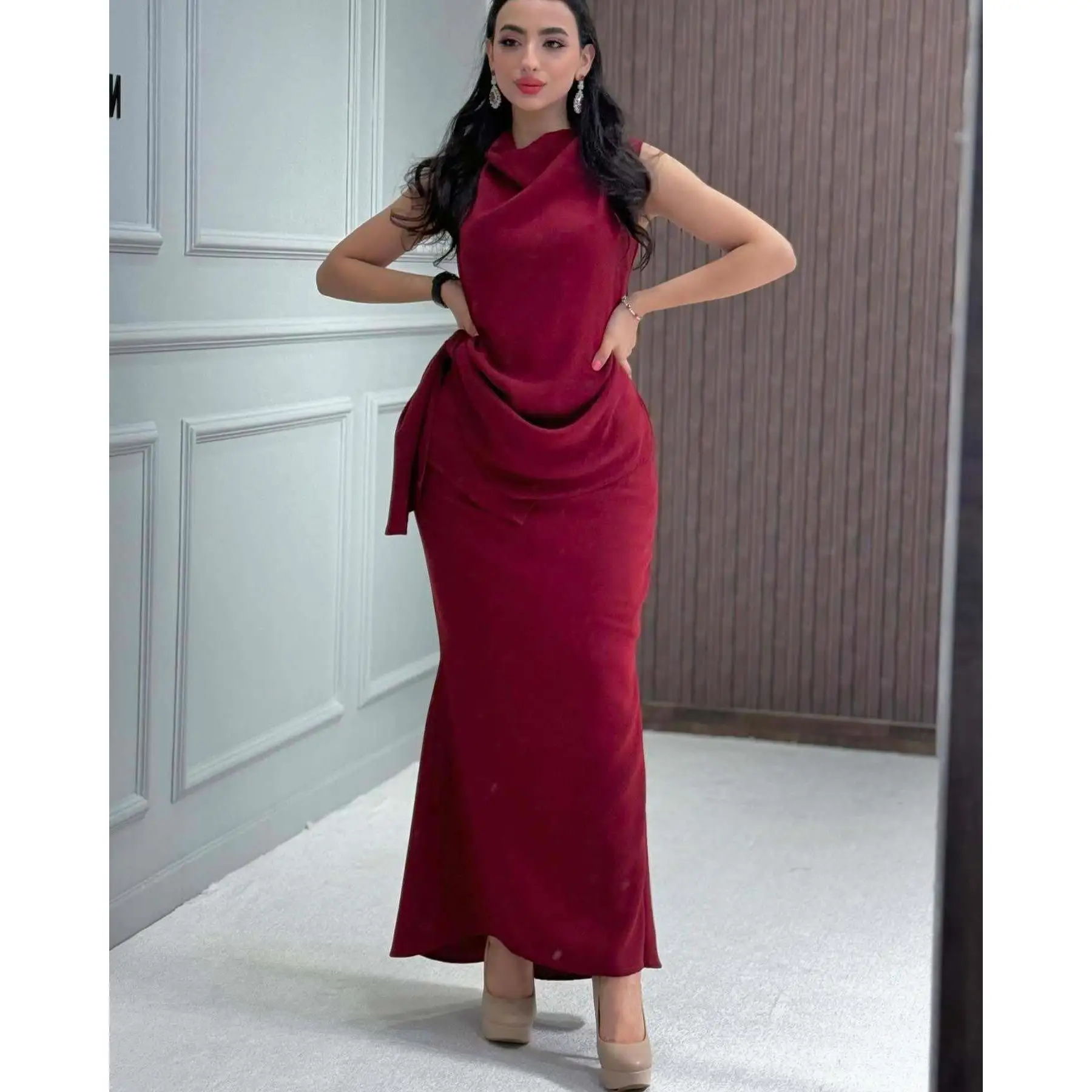 가을 겨울 중동 독립 스테이션 여성용 하이 칼라 슬림 바디콘 드레스 웨딩 및 기타 행사용