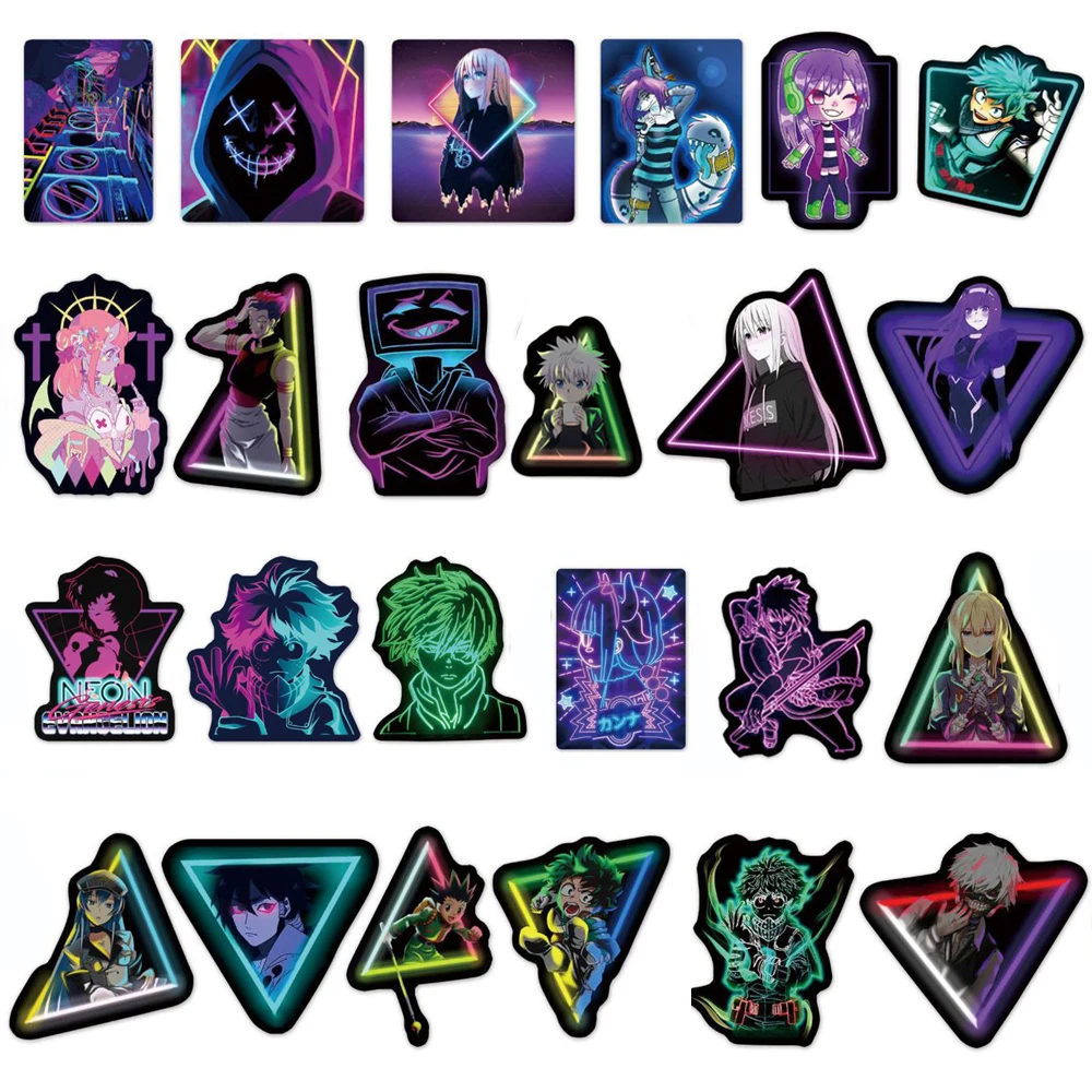 10/30/50pcs Mixed Anime Neon Light Stickers Cool Cartoon Graffiti Decals DIY Phone Case Notebook Skateboard Sticker for Kids Toy