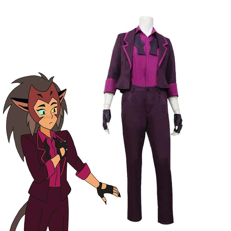 She-Ra Princess of Power Catra Cosplay Costume Adult Men Purple Shirt Jacket Pants Uniform Suit Halloween Carnival Party Outfits