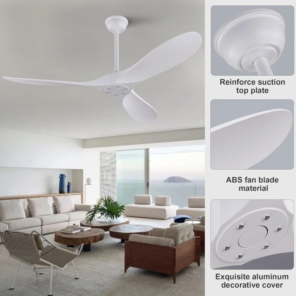 52 60 Inch Ceiling Fan Industrial Vintage ABS No Light with Dc Motor Remote Control Silent Electric Fan Decor Blower Large Fans