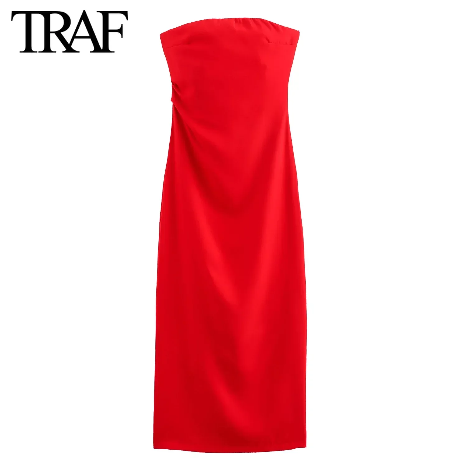 TRAF Women Fashion Summer New Sexy Split Back Zip pieghettato senza maniche abito senza spalline Chic donna francese elegante sera