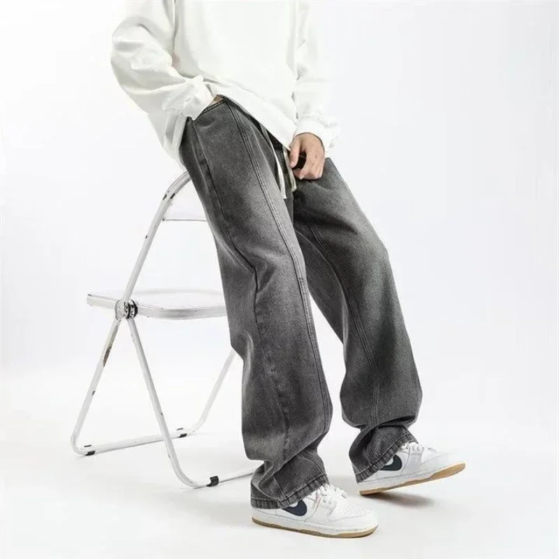 

Jeans Men Wide Leg Pants Denim Pant Gradation Straight Trousers Regular High Waist Splice Casual Loose Autumn Winter 2024