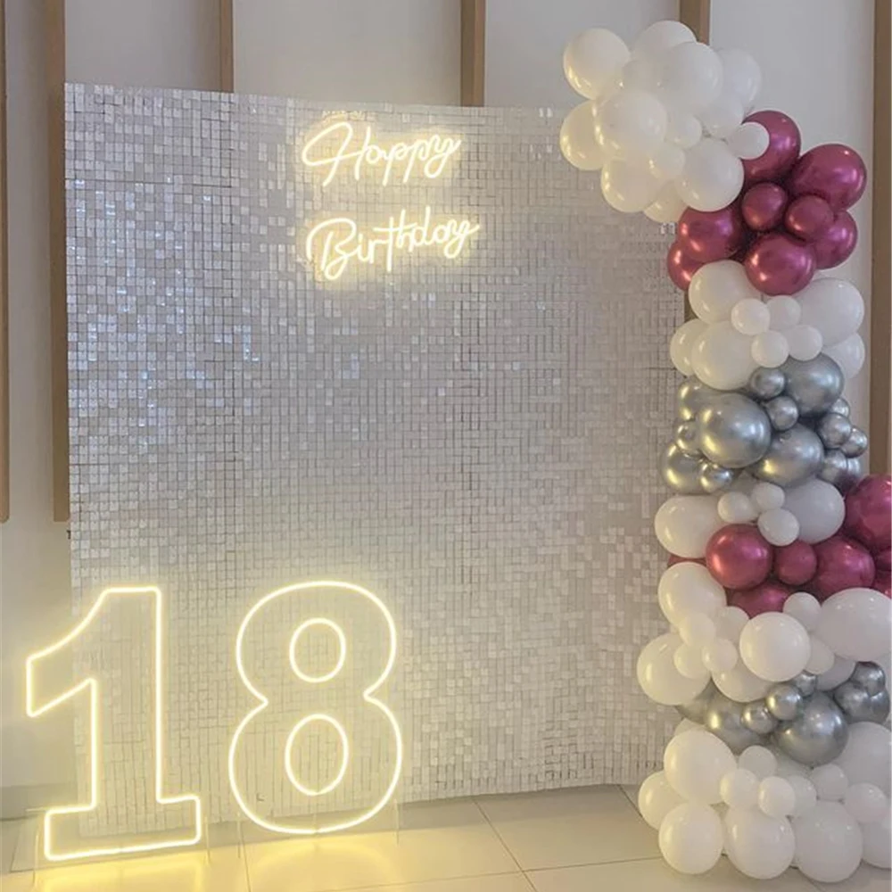 Imagem -03 - Shimmer Wall Backdrop Glitter Backdrops Folhas de Aniversário Sequin Party Backdrop para 8ft x 3ft ou 6ft x 4ft 24 Painéis