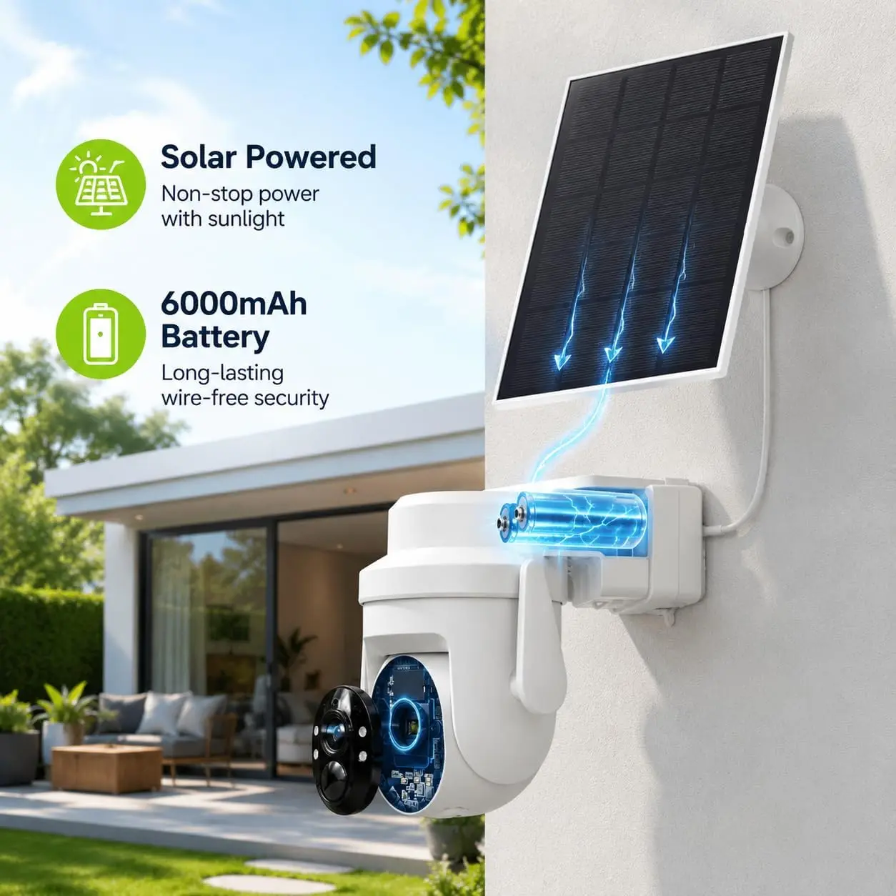 3MP Wireless Security Camera Outdoor Solar Powered Battery Camera 360° Pan/Tilt Security Camera PIR Human Motion SD 2-Way Audio