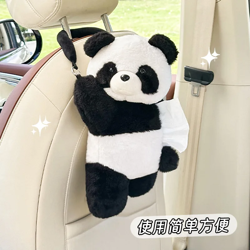 Panda Pudełko na chusteczki samochodowe Śliczne wiszące krzesło samochodowe z kreskówek Rysunek kreatywnej lalki Dekoracja samochodu Materiały eksploatacyjne