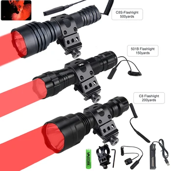 500 야드 501B/C8/C8s 전문 녹색 빨간색 LED 사냥 손전등 전술 1 모드 토치 USB 충전식 랜턴 전원 18650
