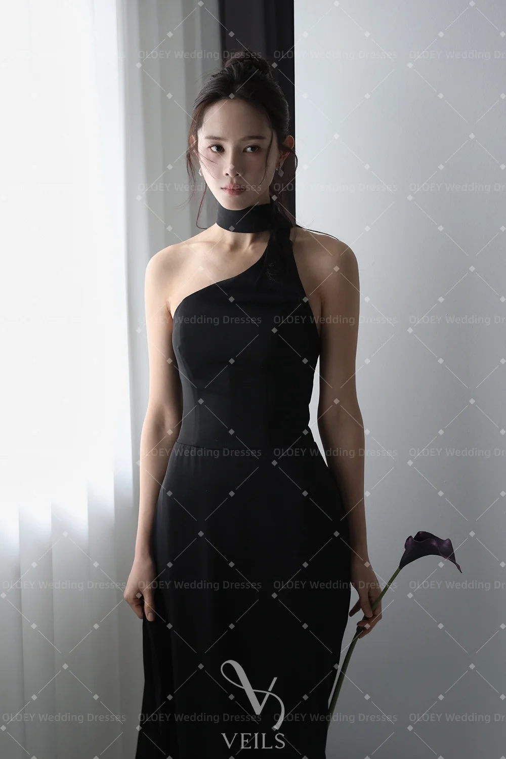 OLOEY Classic Black Mermaid Dress Small Train New Halter-neck Elegant Wedding Dresses Sexy Backless Evening Dress Customized