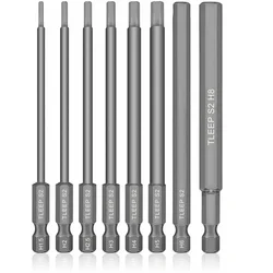 8 PCS Hex Shank Drill Bits Set 1.5/2/2.5/3/4/5/6/8mm Magnetic Screwdriver Bit 100mm Length Metric Wrench Hex Head Bits