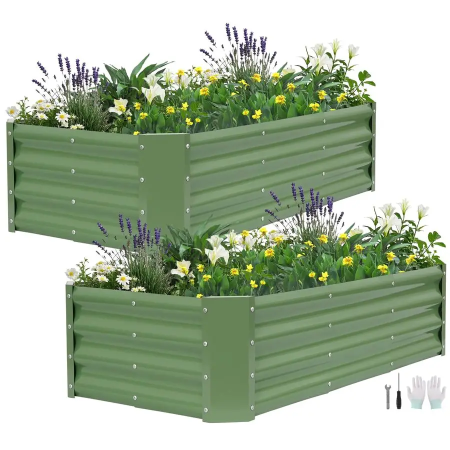 

Металлическая приподнятая грядка для сада 4x2x1 фута, 2 шт., уличный стальной ящик-клумба с опорными стержнями, перчатки для садоводства V