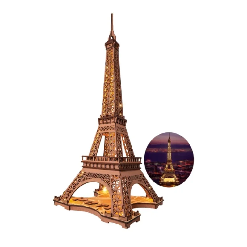 Robotime 3D Wooden Puzzle Game Night of the Eiffel Tower 1:638 Building Model Toys For Children Kids Birthday Gift