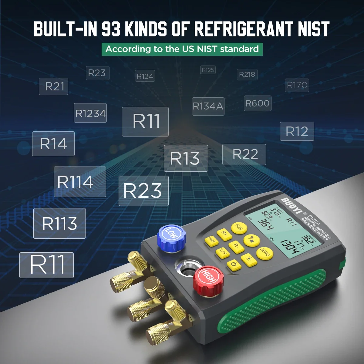 DY517 PLUS Pressure Gauge Refrigeration Digital Vacuum Pressure Manifold Tester Air Conditioning Temperature Tester Valves Tool