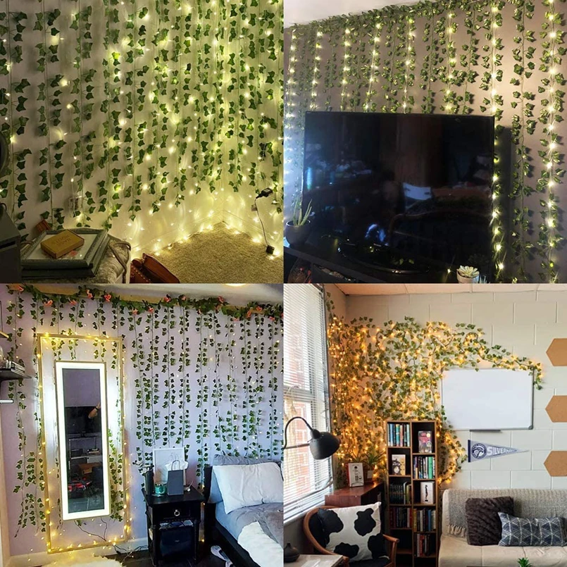 Künstliche hängende Pflanzen, Weinblätter, grüne Festival-Girlande, für den Außenbereich, Zuhause, Zimmer, Hochzeit, Party, Sammelalbum, DIY-Gartenbox-Dekoration – Detail 5