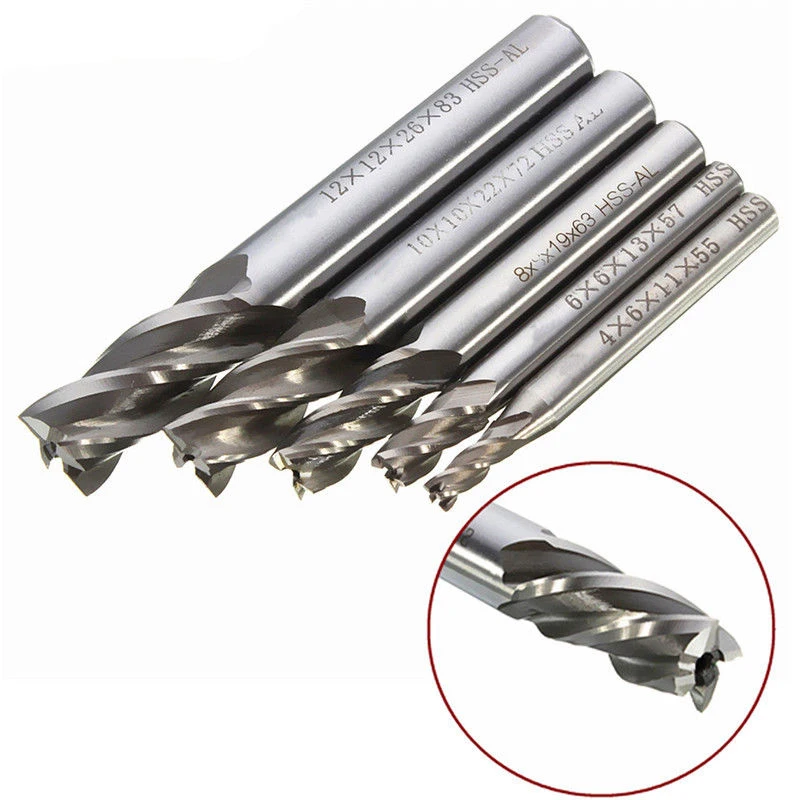 New 5Pcs/Set Straight Shank End Mill Cutter 4 Flute Hss Drill Bit 4/6/8/10/12Mm For Cnc Milling Tool