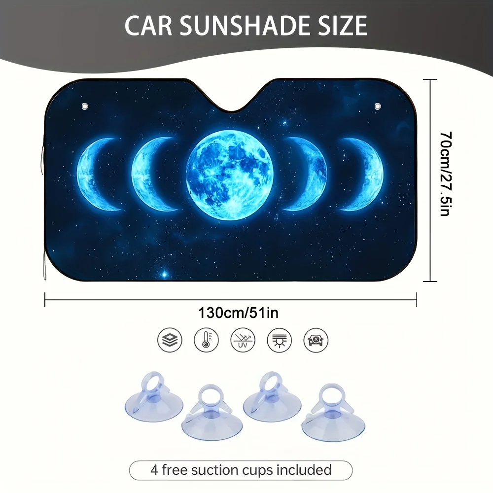 1pc Phases Of Blue Moon Car Sun Visor, Perfect For Holidays And Busy Periods, Keeps The Car Interior Cool And Comfortable., Holi