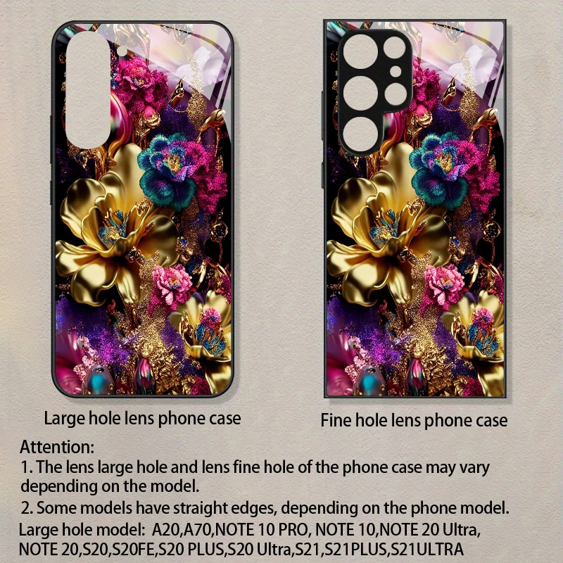 Luxury Gold Floral Pattern 2D Phone Case for Samsung S26 S25 S24 S23 S22 S21 S20 A55 A54 Tempered Glass Protective Cover view 5