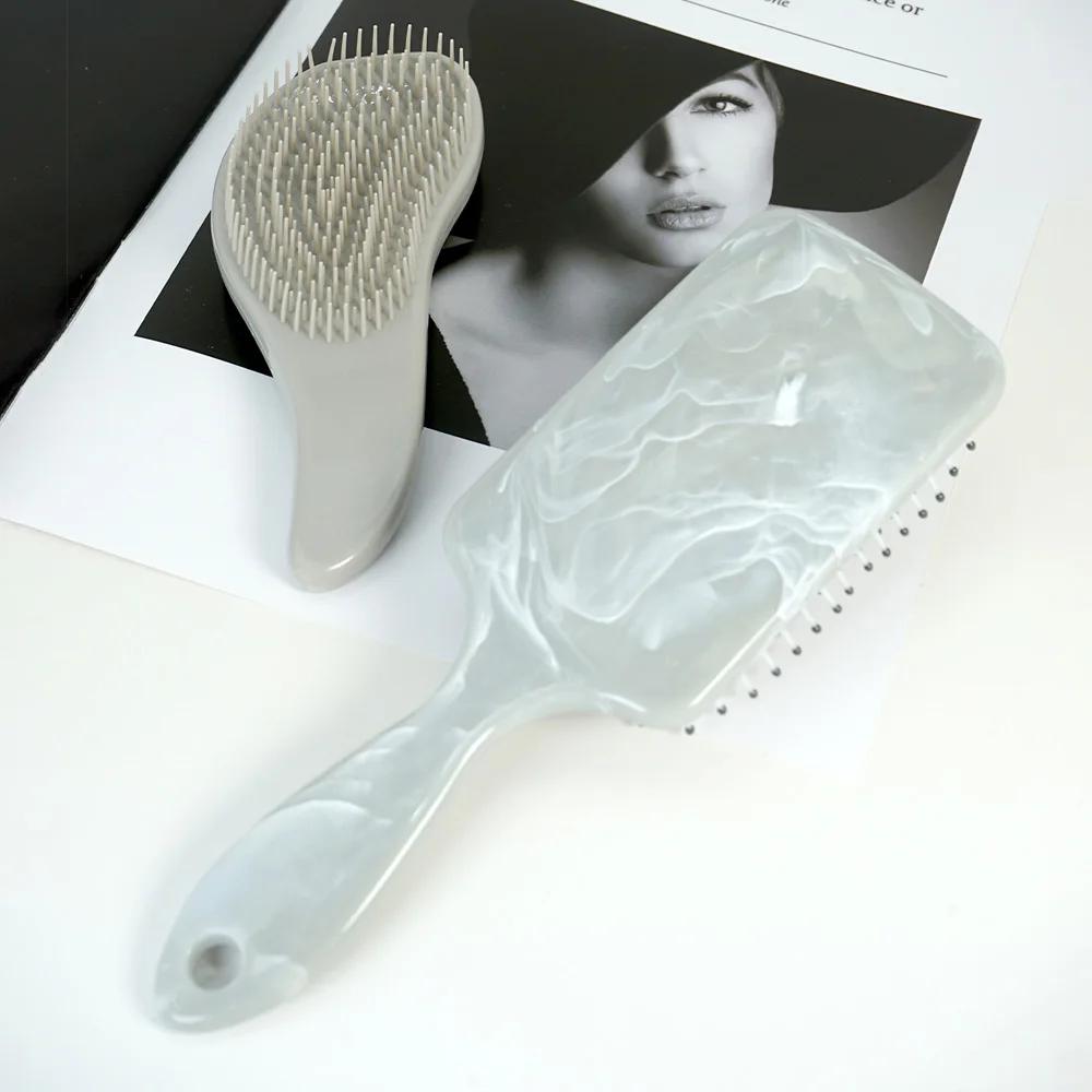 Stylish Hair Brush with Marble - like Texture Oval and Rectangular Shaped Brushes for Gentle Hair Detangling and Styling